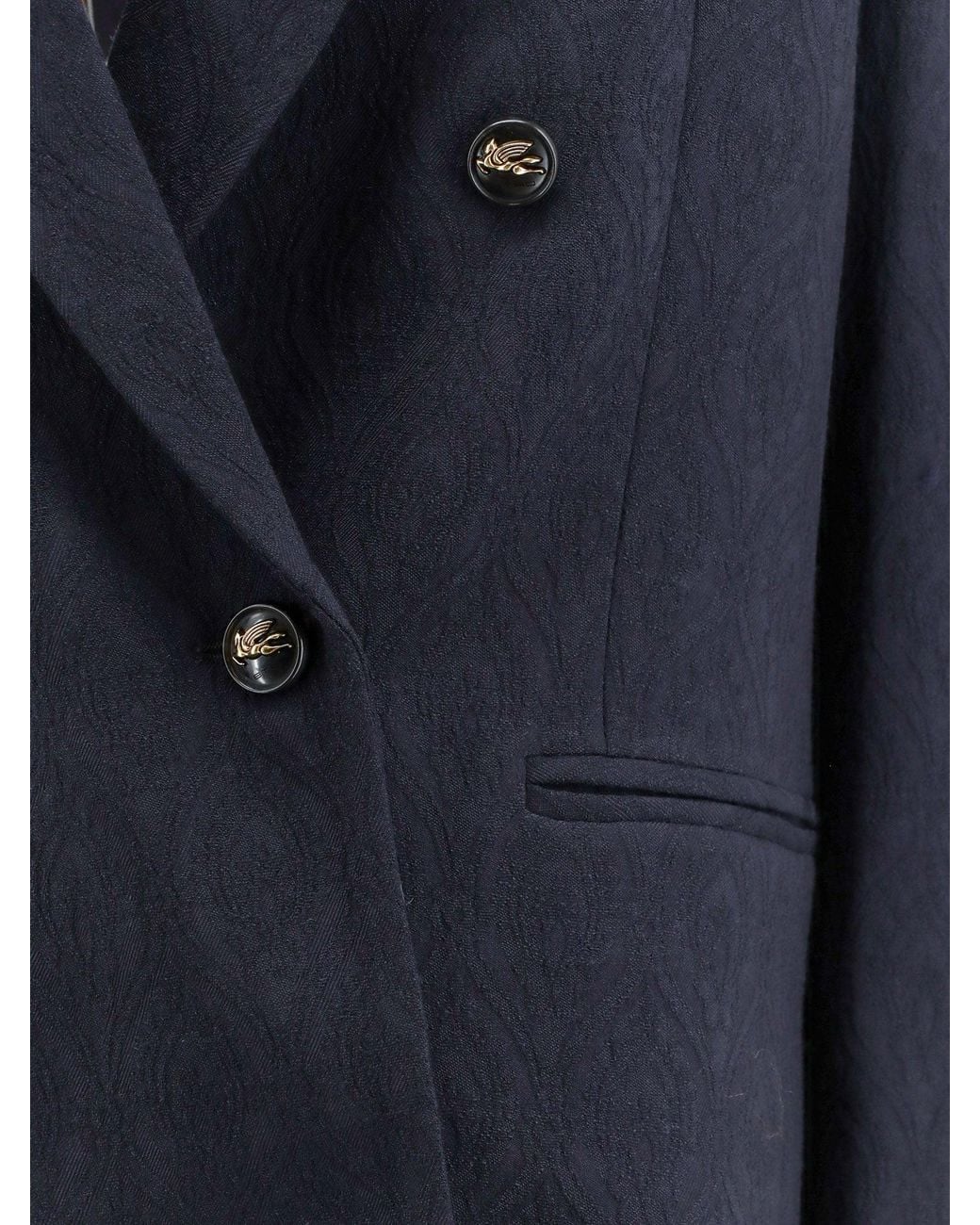Etro Blue Double-Breasted Stretch Wool Blazer