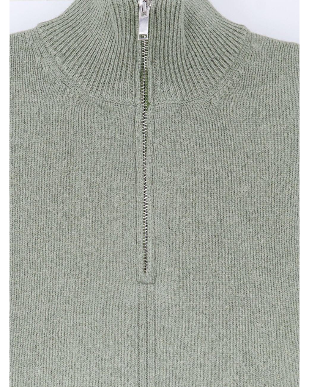 Alpha Studio Green Wool And Cashmere Half-Zip Cardigan for men