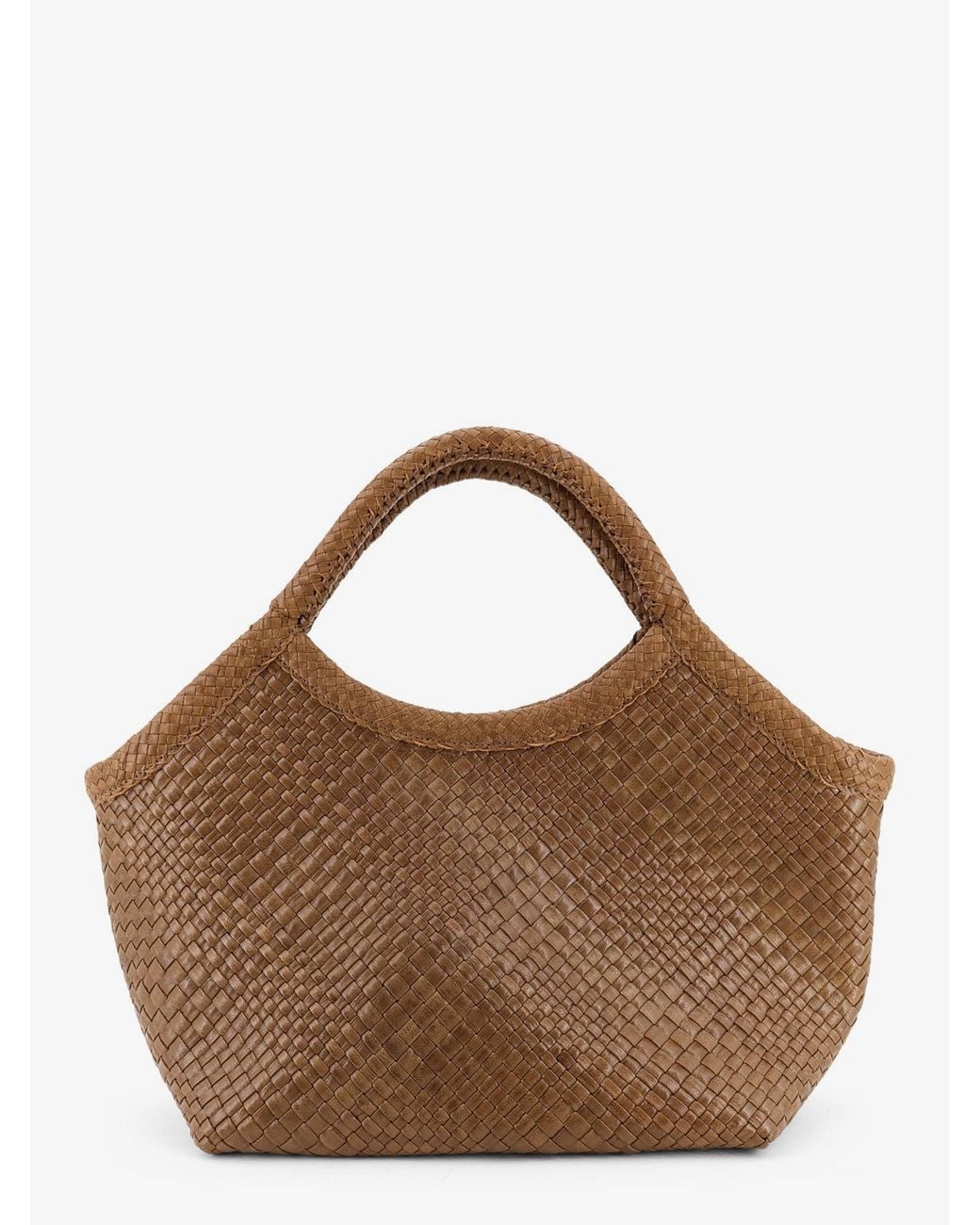 IBELIV Brown Pure Medium Vegetable Tanned Leather Handbag With Woven Pattern
