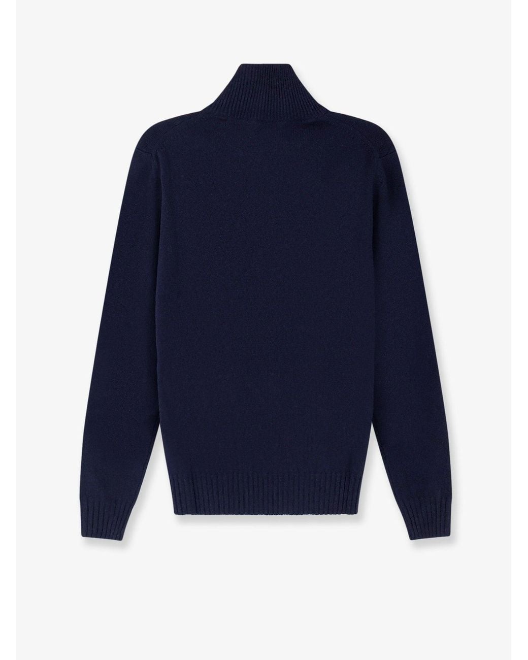 Alpha Studio Blue Wool And Cashmere Half-Zip Cardigan for men