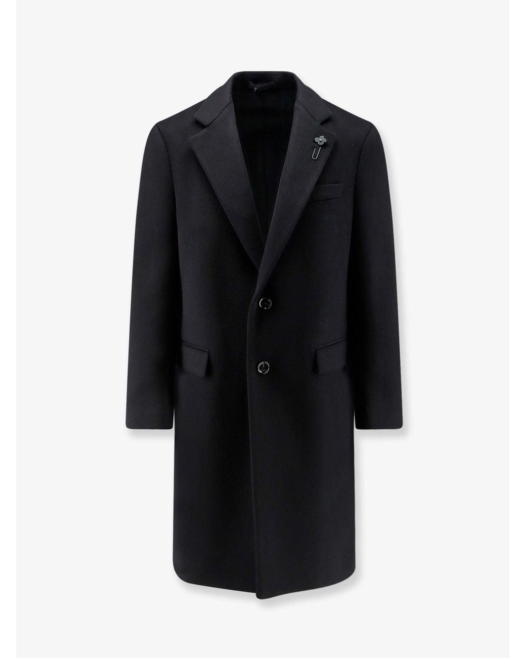 Lardini Black Single-Breasted Coat With Iconic Brooch for men