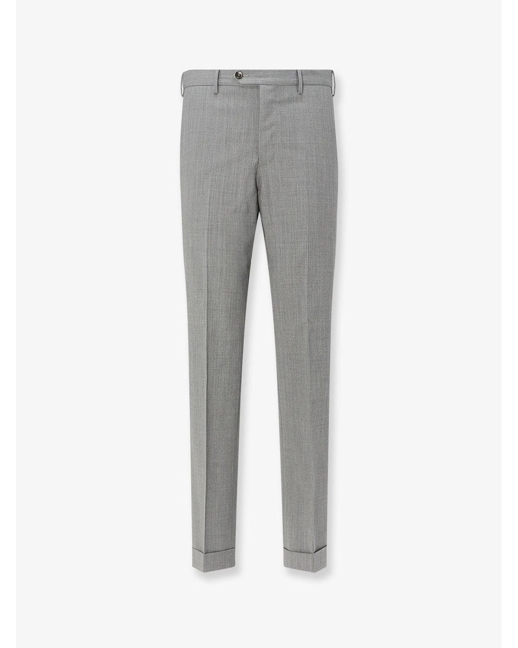 PT Torino Gray Madras Wool Trousers for men