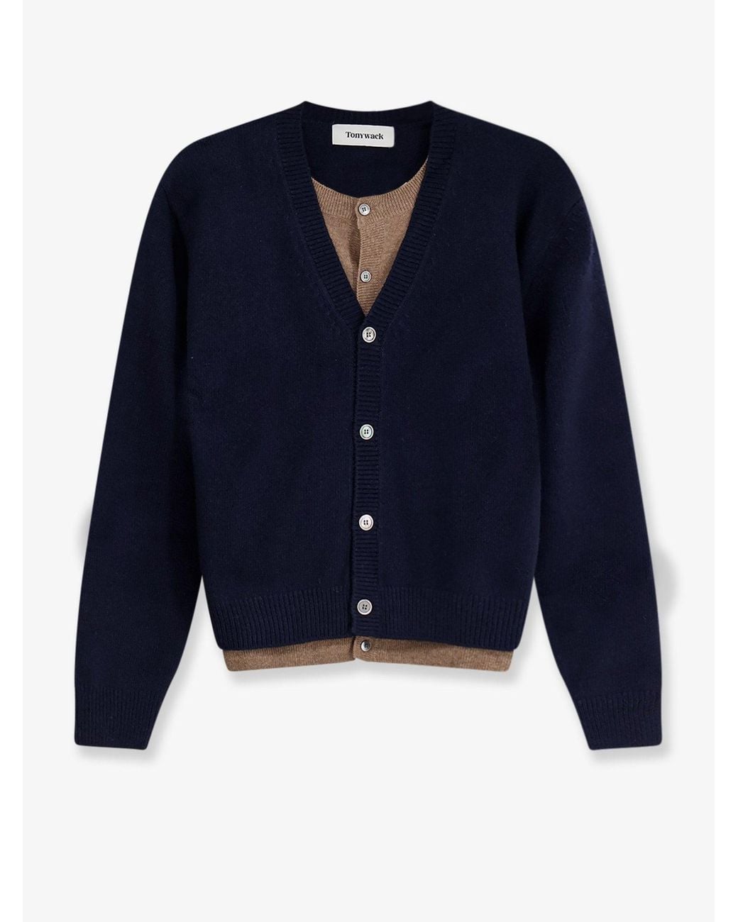 TONYWACK Blue Layered Wool Blend Cardigan for men