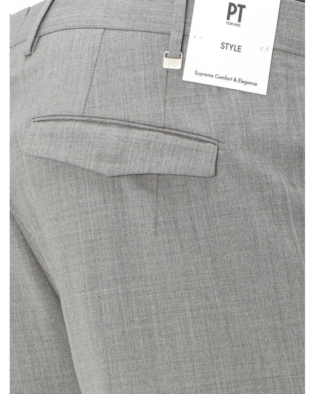 PT Torino Gray Madras Wool Trousers for men