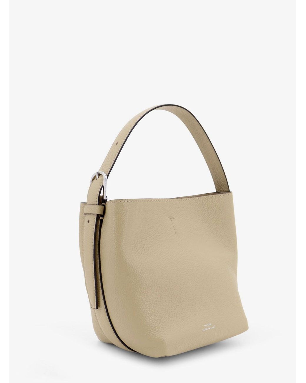 Totême Metallic Petite Belted Leather Handbag With Logo Lettering Print