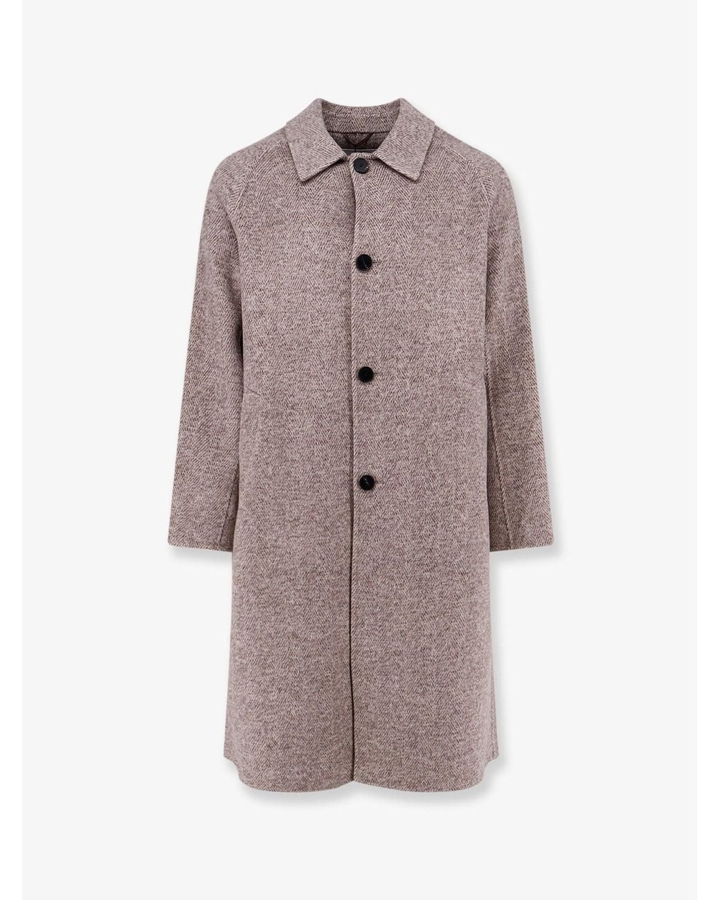 Amaranto Brown Single-Breasted Wool And Cashmere Blend Coat With Herringbone Pattern for men