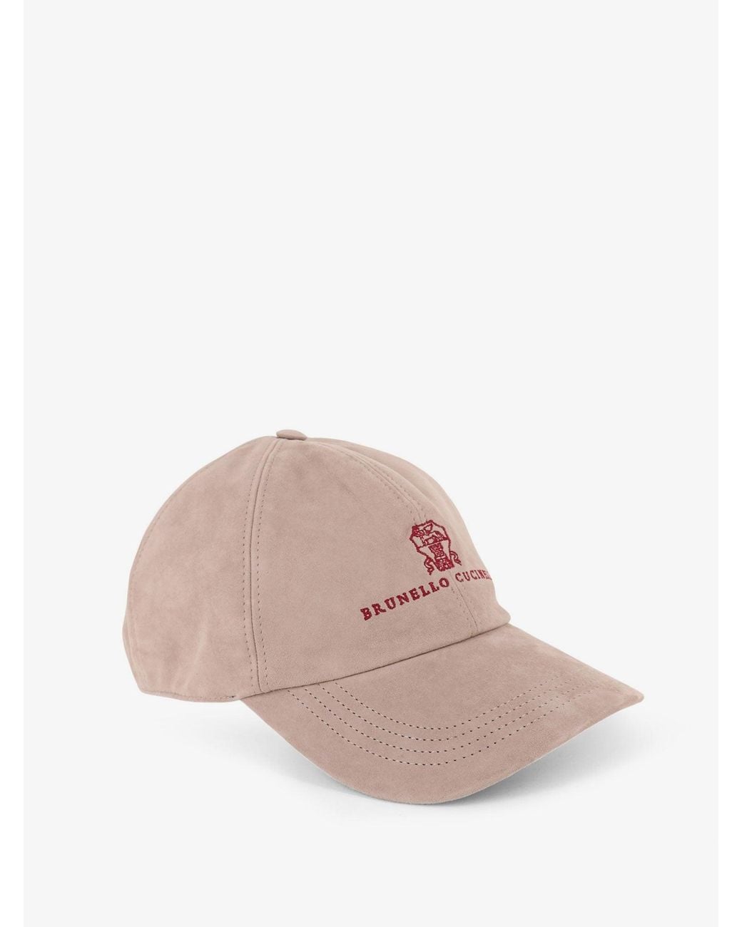 Brunello Cucinelli Pink Suede Hat With Embroidered Logo On The Front for men
