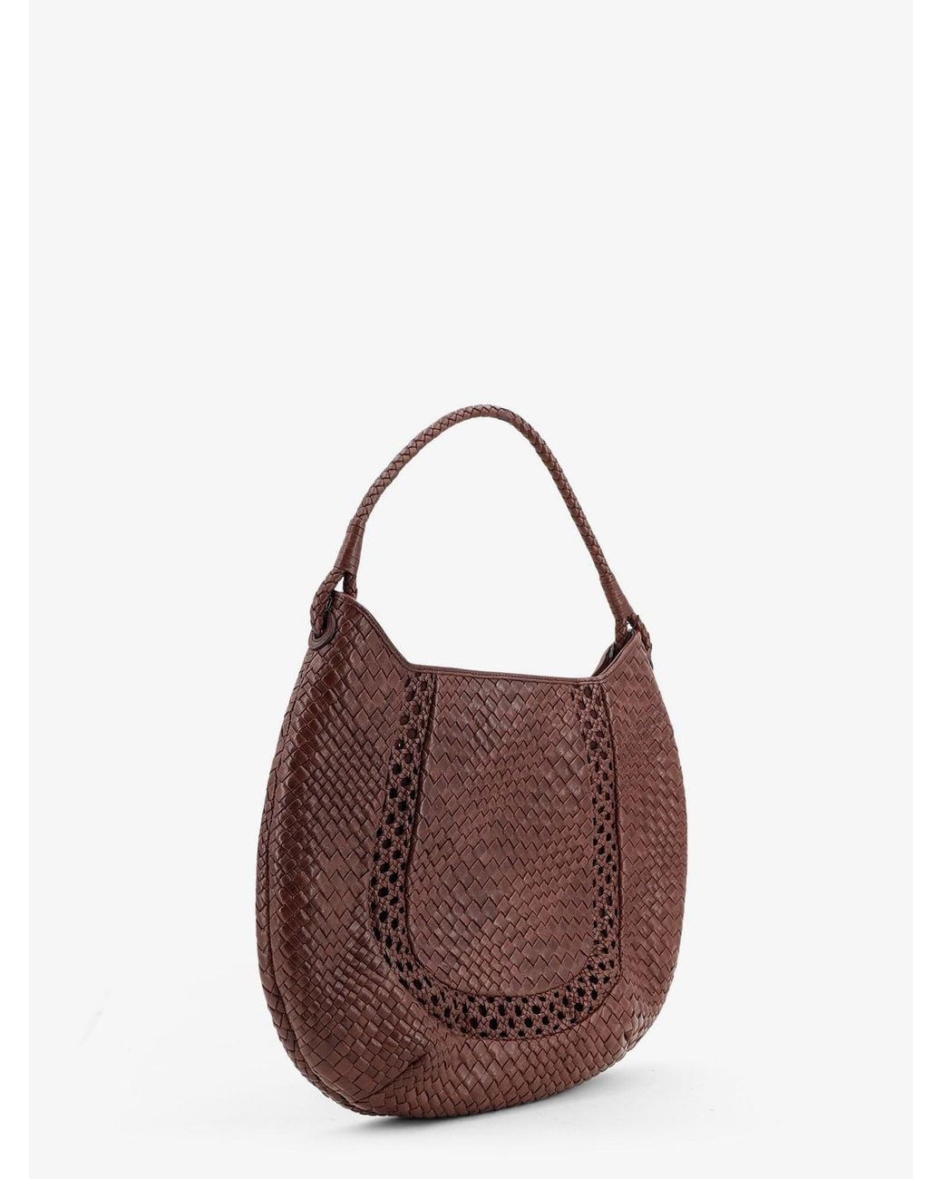 IBELIV Brown Lamia Vegetable-Tanned Leather Shoulder Bag With A Woven Pattern