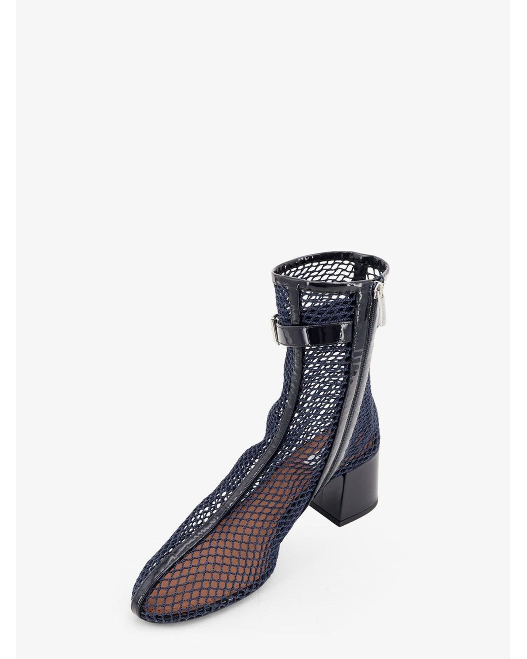 Alaïa Blue Fishnet 55 Mesh And Patent Leather Boots