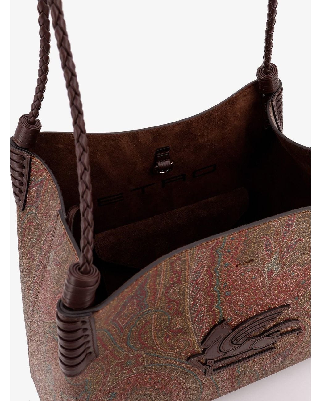 Etro Brown Libra M Arnica Paisley Fabric Shopping Bag