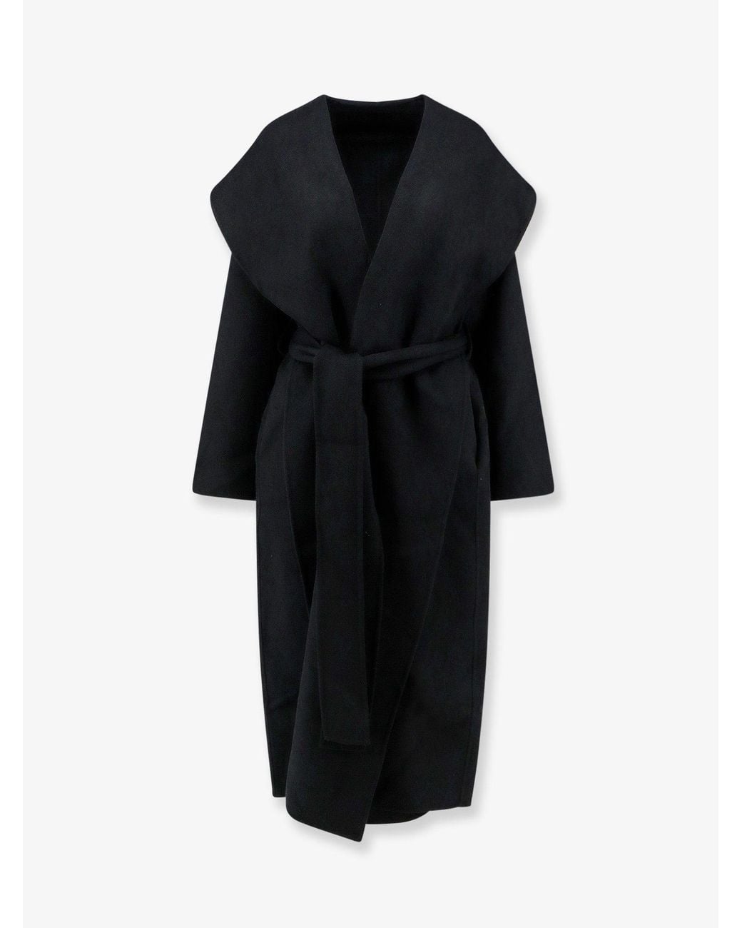 Totême Black Hooded Belted Wool Coat