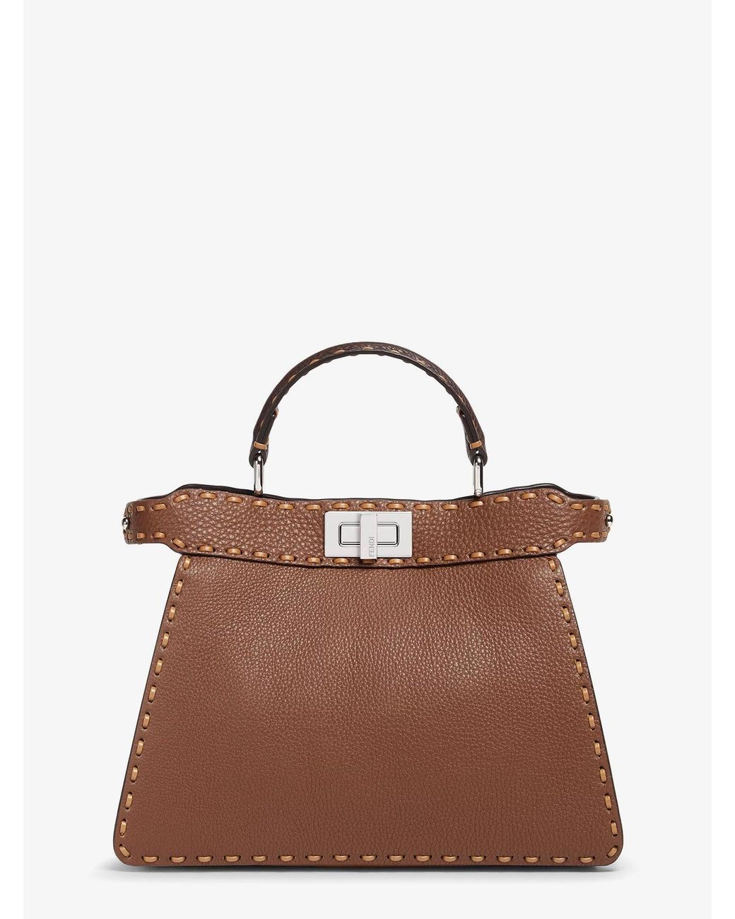 Fendi Brown Peekaboo Iseeu Small Leather Shoulder Bag With Selleria Macro Stitching