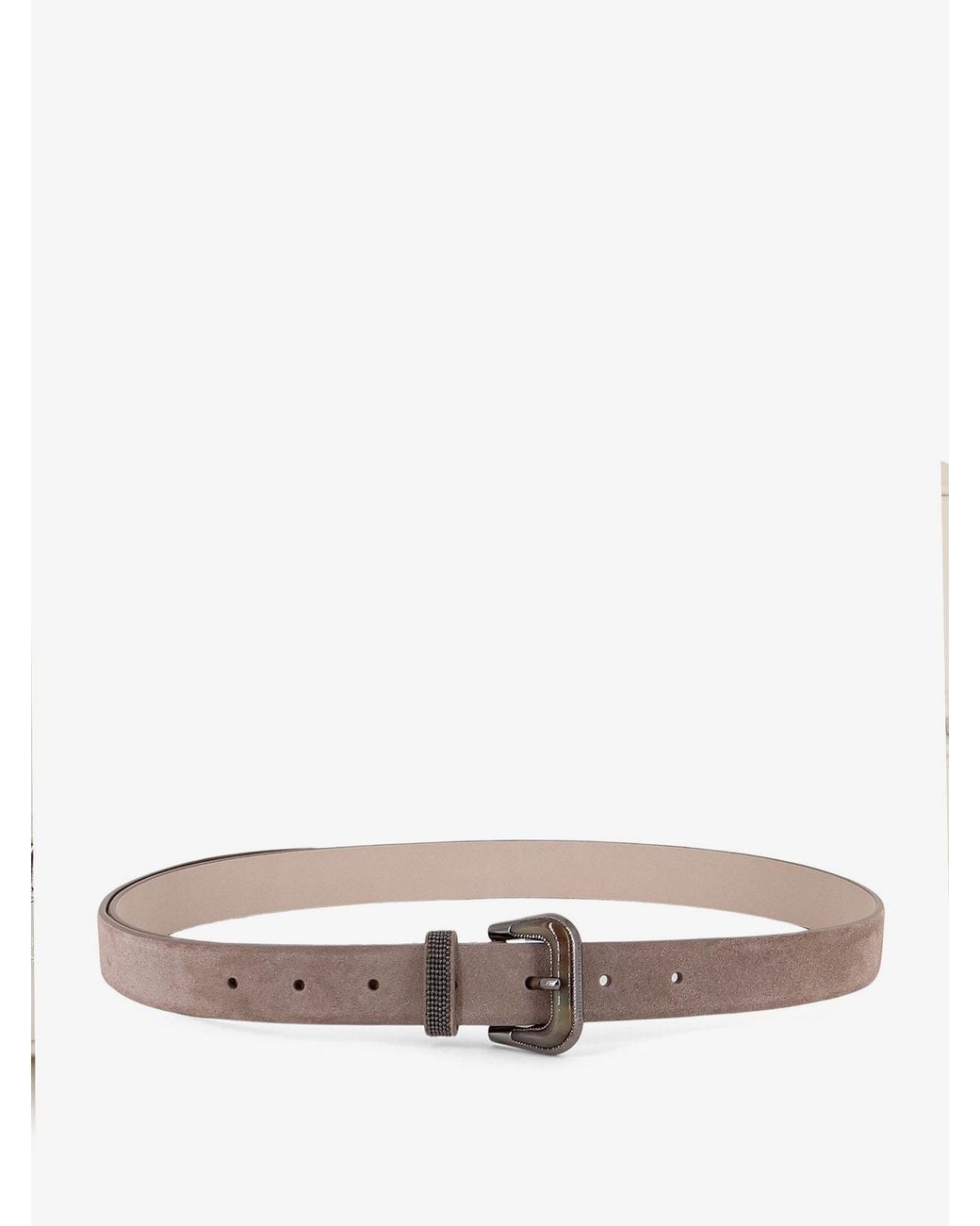 Brunello Cucinelli White Suede Belt With Monili Loop