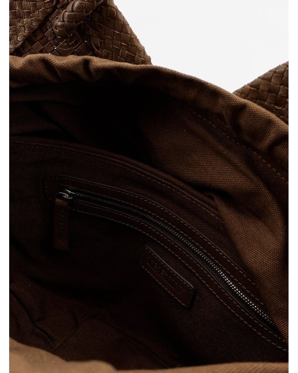 IBELIV Brown Trinity Medium Vegetable-Tanned Leather Shoulder Bag With A Woven Pattern