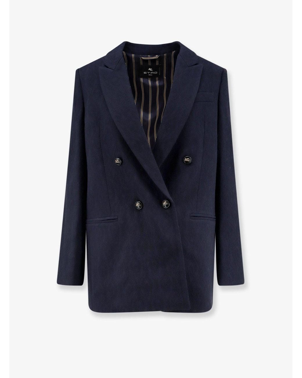 Etro Blue Double-Breasted Stretch Wool Blazer