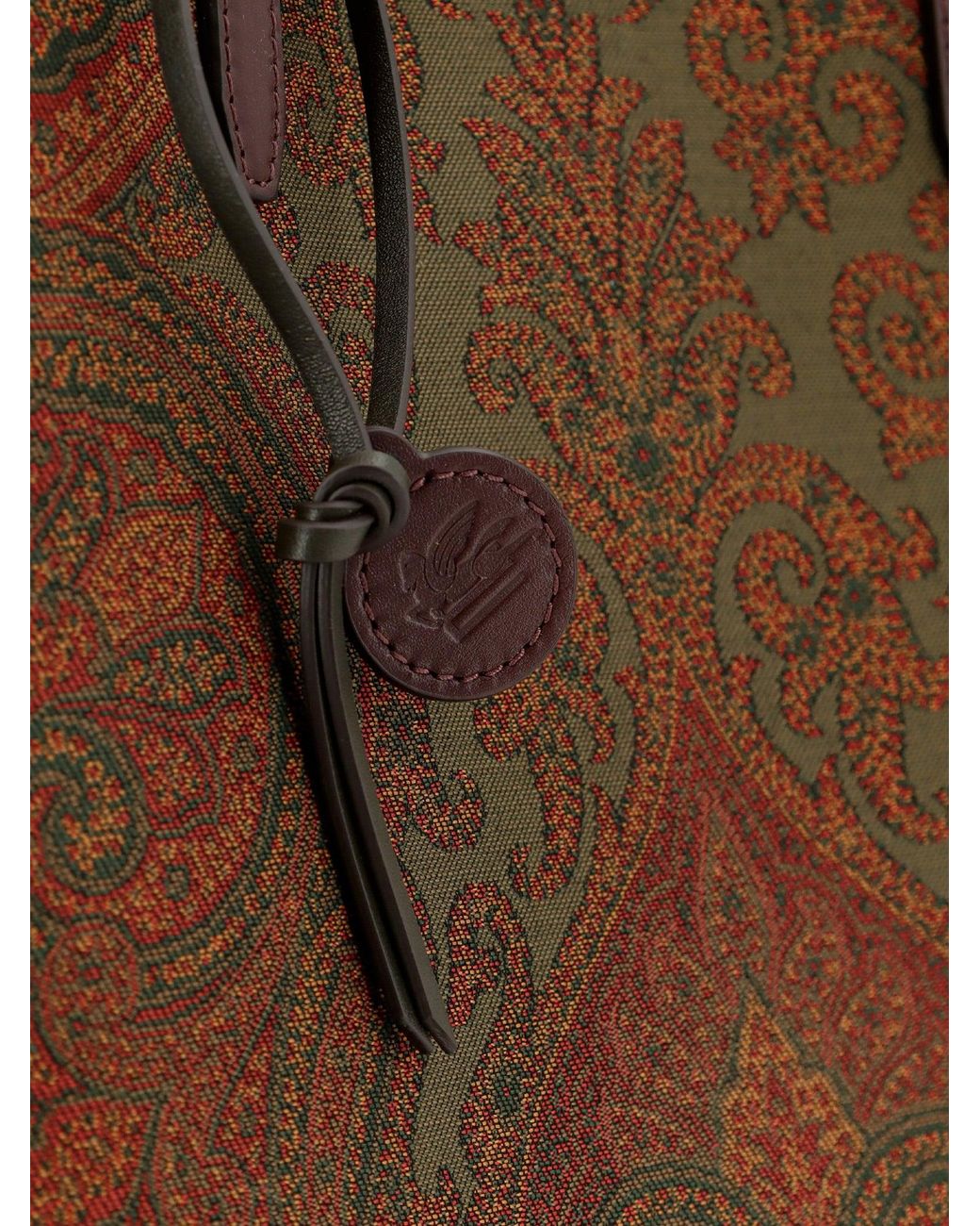 Etro Brown Love Trotter Paisley Jacquard Shopping Bag With Leather Handles