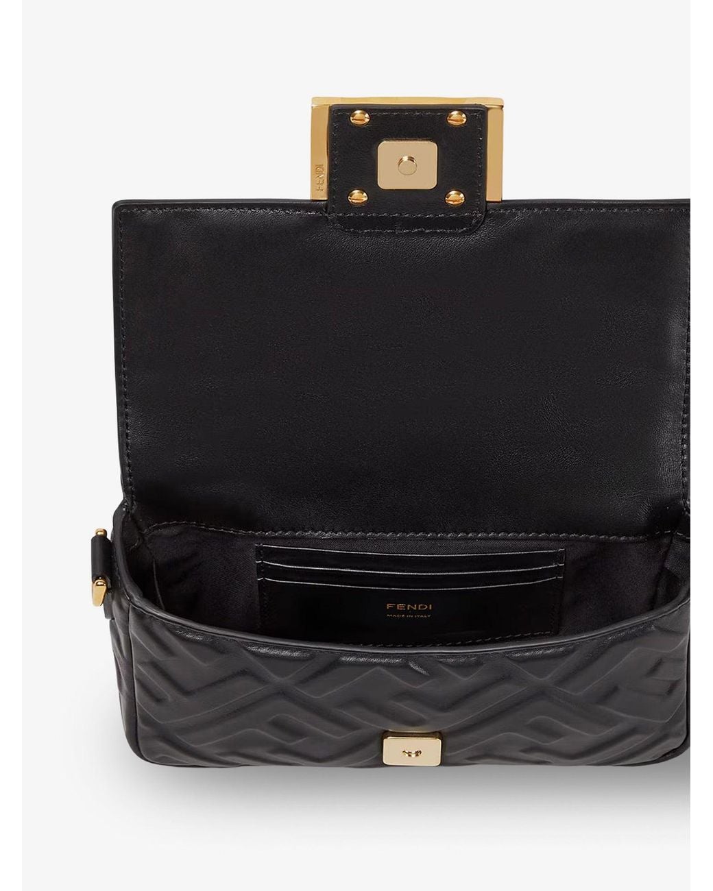 Fendi Black Baguette Mini Leather Shoulder Bag With Embossed Ff Pattern
