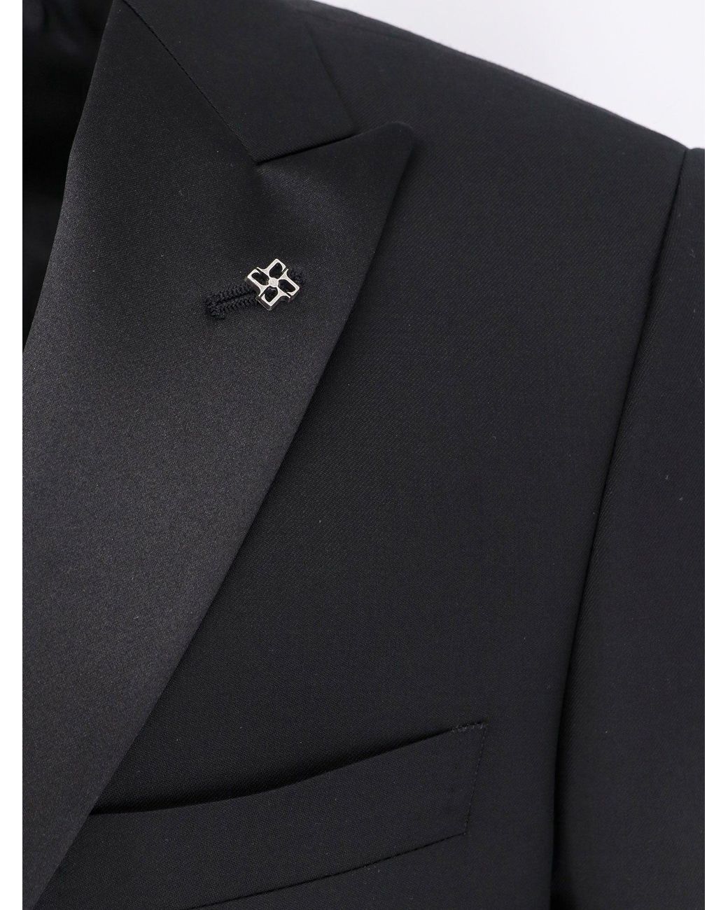 Tagliatore Blue Virgin Wool Tuxedo With Iconic Brooch for men