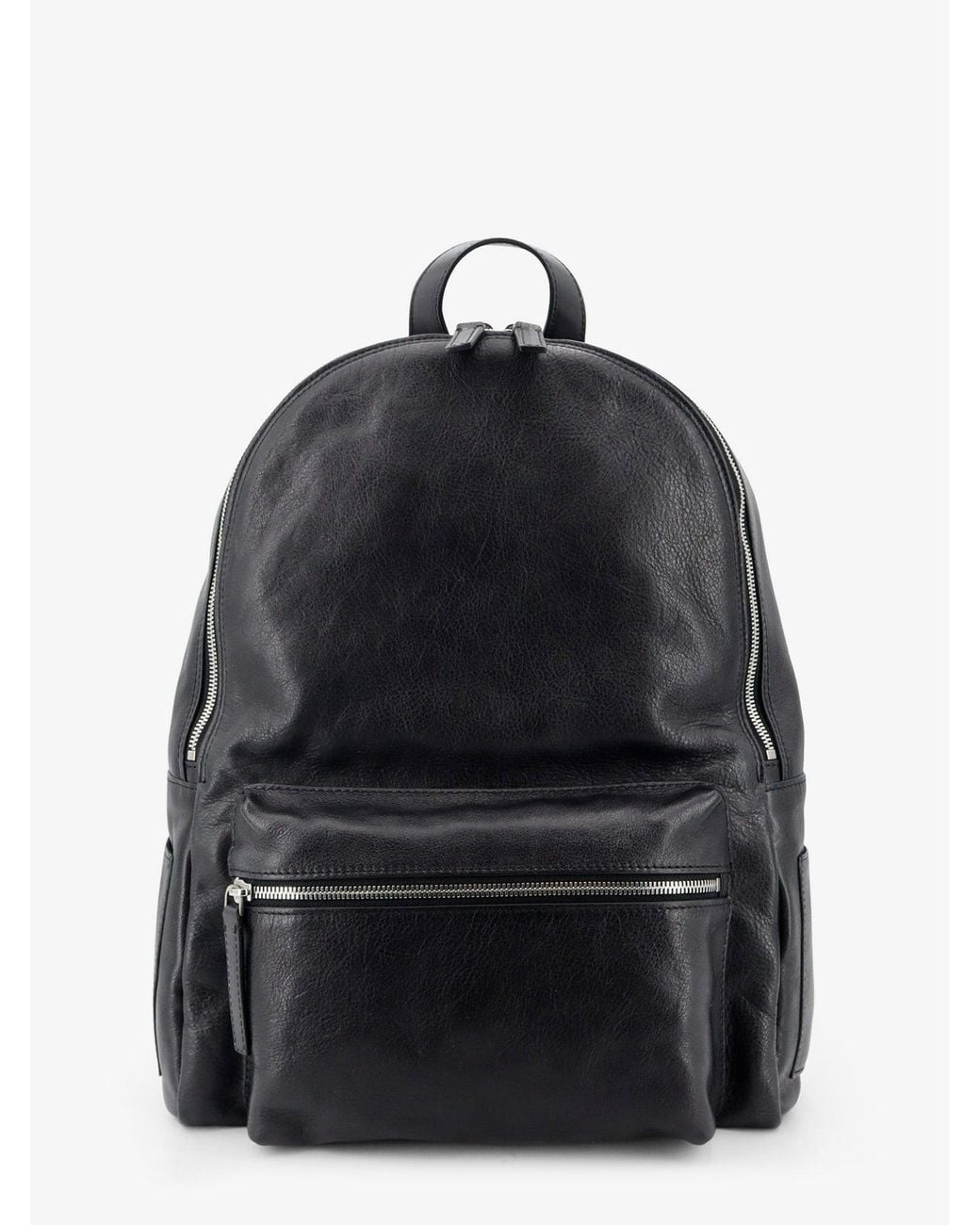 Orciani Black Leather Backpack With Logo for men