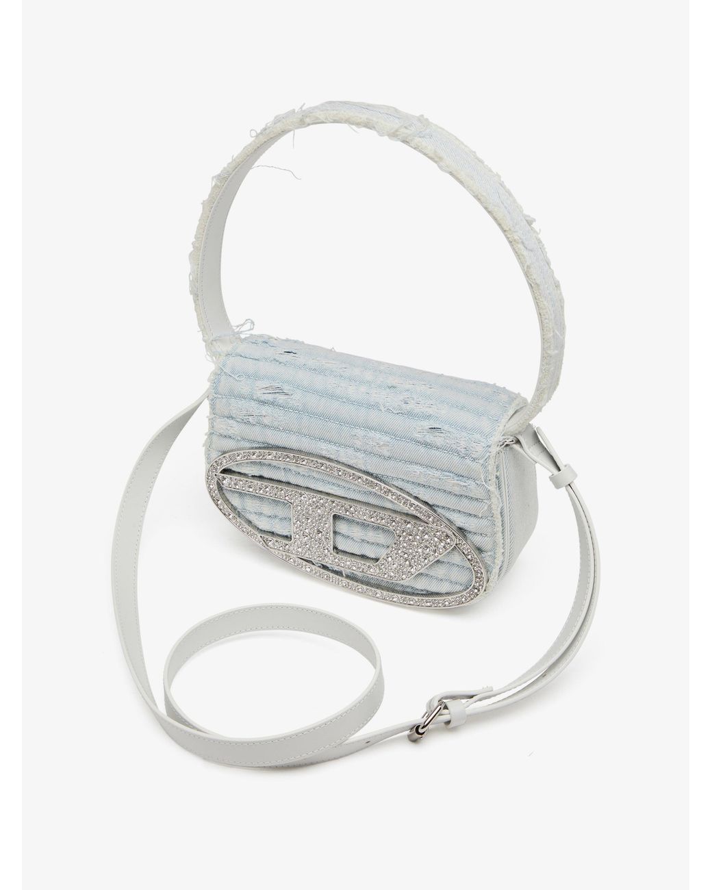DIESEL Gray 1Dr Denim Shoulder Bag With Rhinestone D Logo