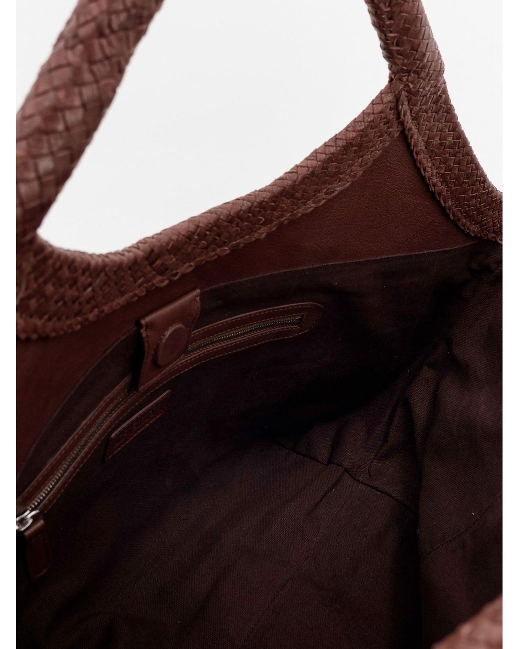 IBELIV Brown Pure Large Vegetable-Tanned Leather Handbag With A Woven Pattern