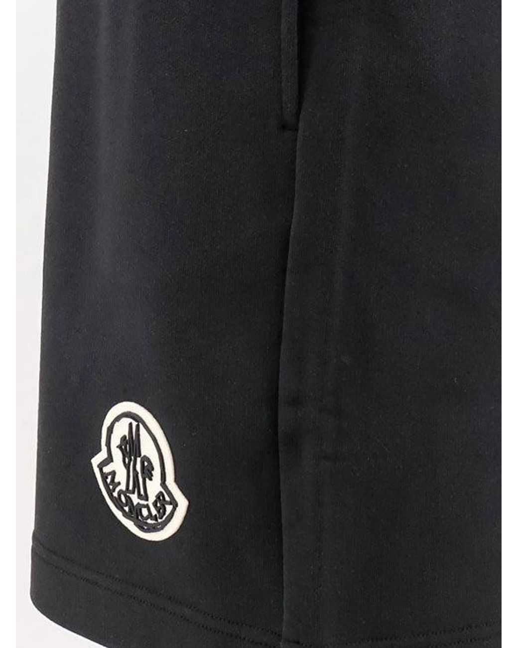 Moncler Black Cotton Bermuda Shorts With Front Logo Patch for men