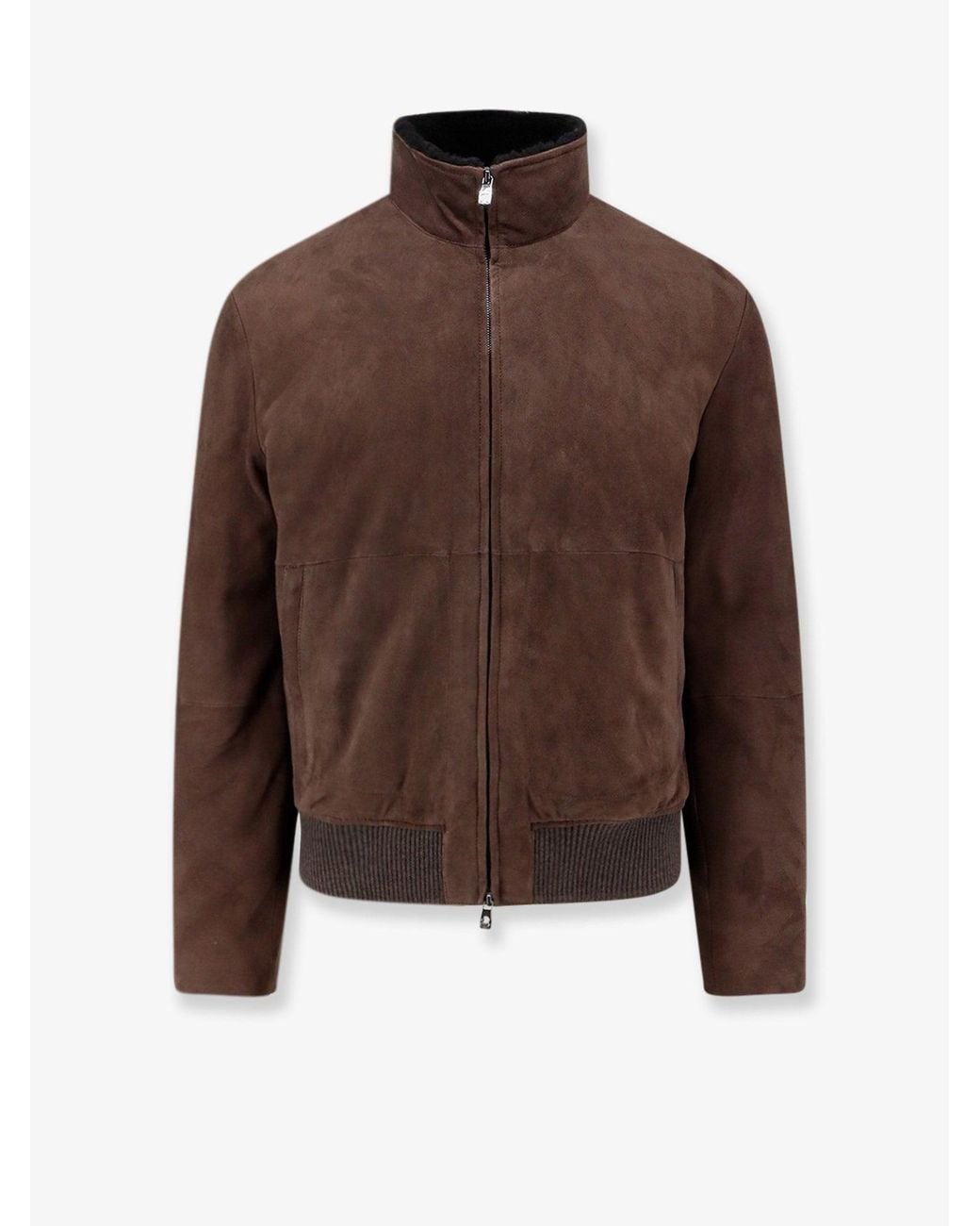 Corneliani Brown Suede Jacket With Shearling Detail for men