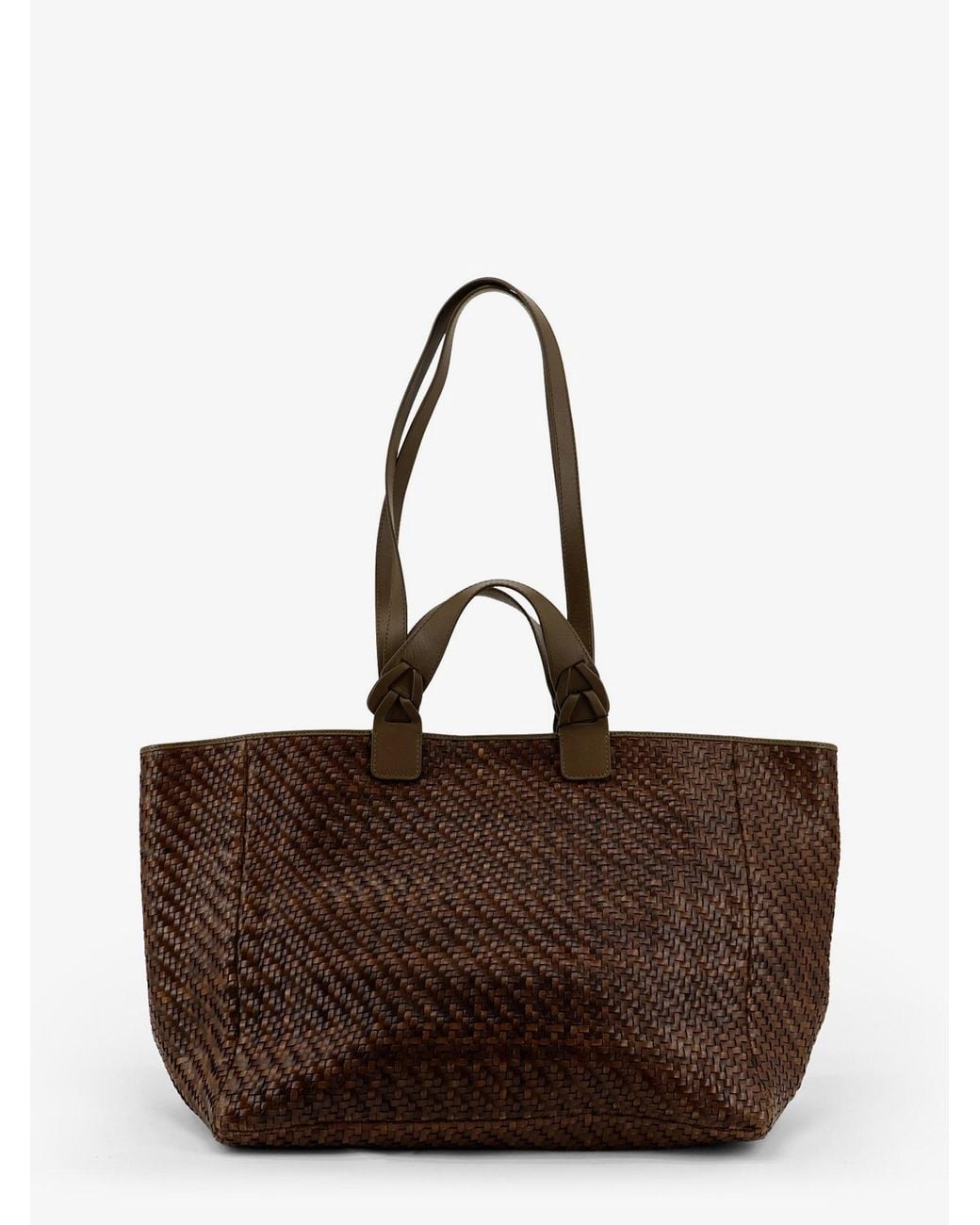 IBELIV Brown Elmio Medium Vegetable Leather Shoulder Bag With Woven Pattern