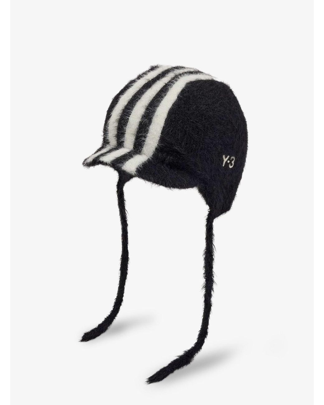 Y-3 Black Hat With Earflaps And Drawstrings for men