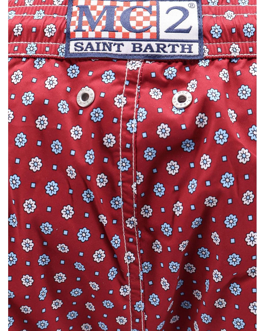 Mc2 Saint Barth Red Nylon Swim Shorts With All-Over Micro Pattern for men
