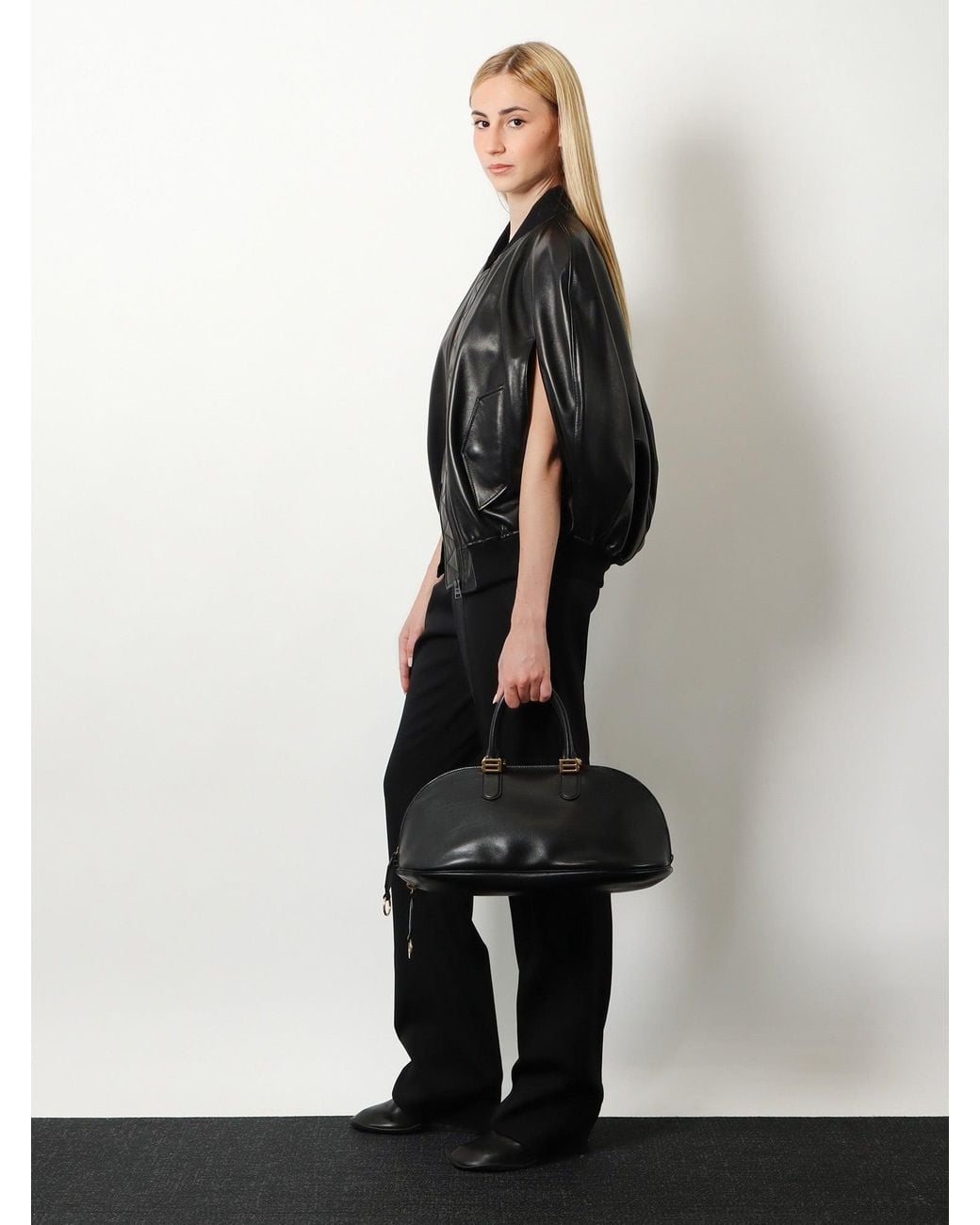Balenciaga Black Bowling Leather Bag Bolero Handbags