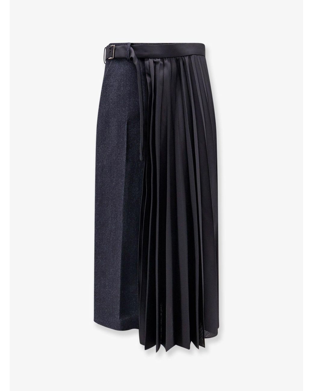 Sacai Blue Wool Skirt With Pleated Insert