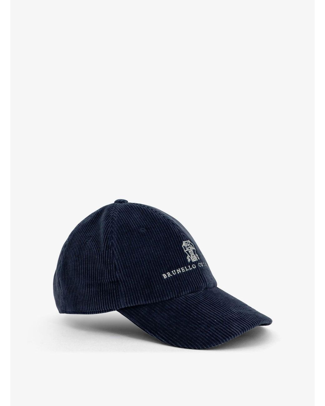 Brunello Cucinelli Blue Corduroy Hat With Embroidered Logo for men