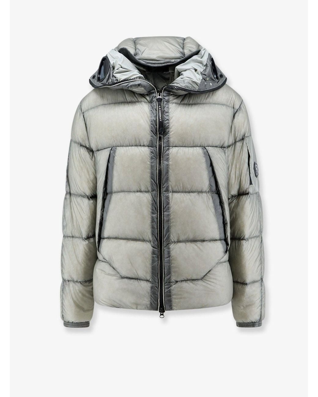 C P Company Gray D.D. Shell Explorer Lens 7 Denier Matte Micro-Ripstop Nylon Down Jacket for men