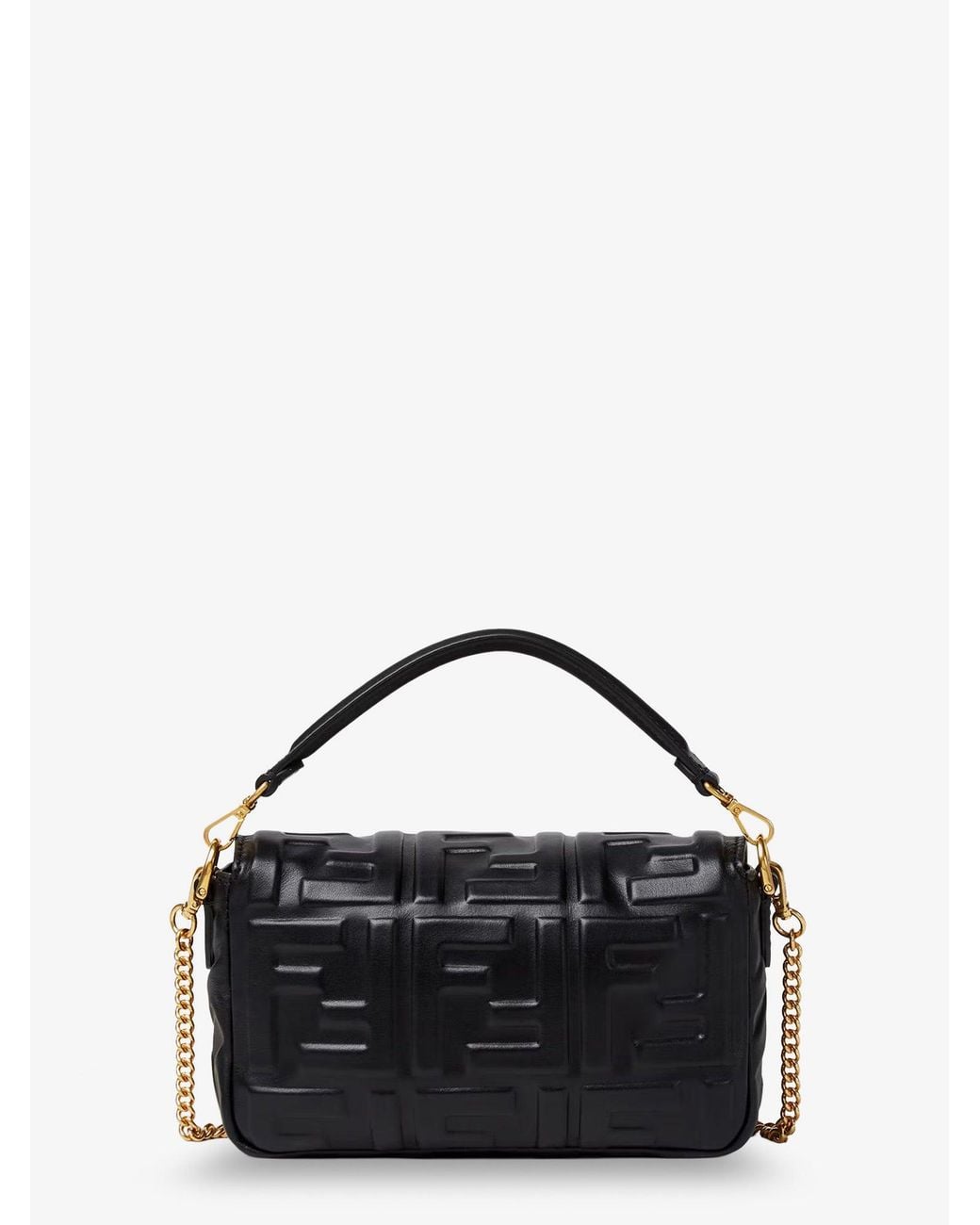 Fendi Black Baguette Mini Leather Shoulder Bag With Embossed Ff Pattern