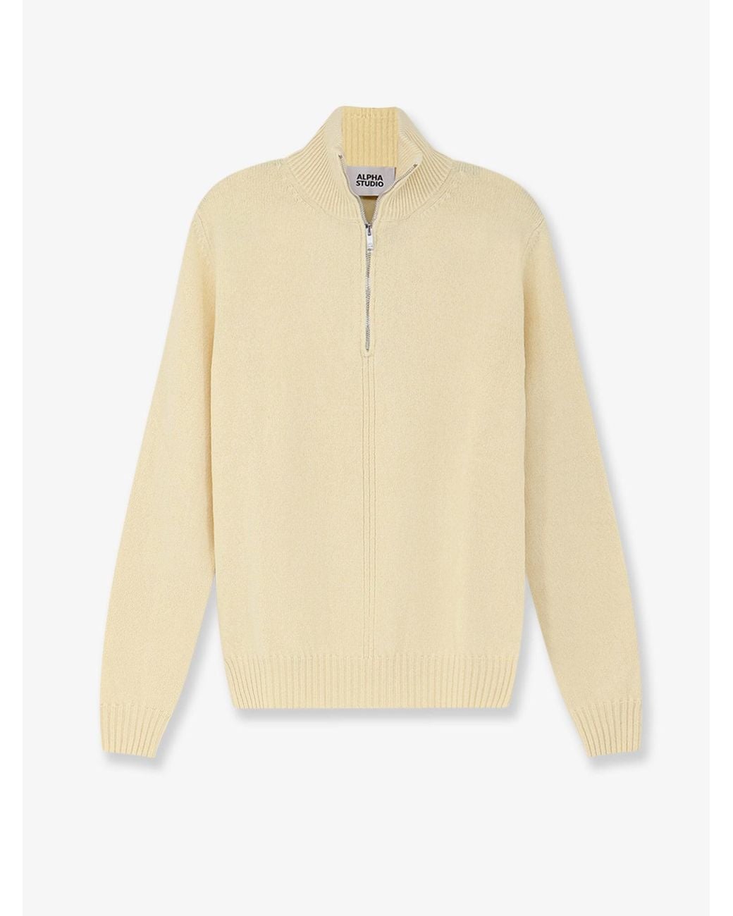 Alpha Studio Natural Wool And Cashmere Half-Zip Cardigan for men