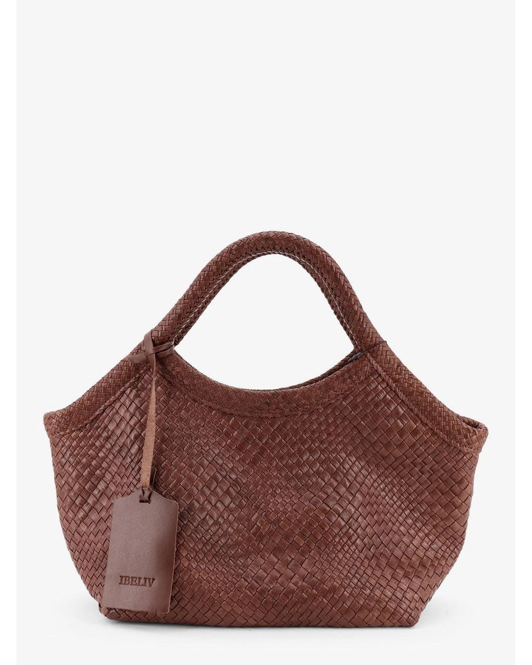 IBELIV Brown Pure Medium Vegetable-Tanned Leather Handbag With A Woven Pattern