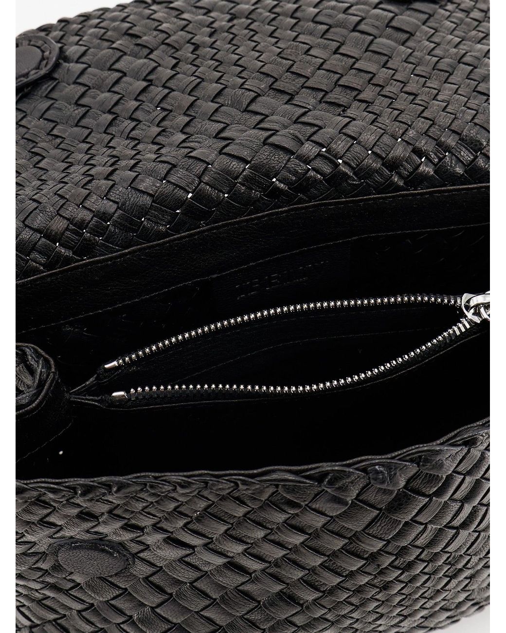IBELIV Black Paris Vegetable-Tanned Leather Crossbody Bag With Woven Pattern