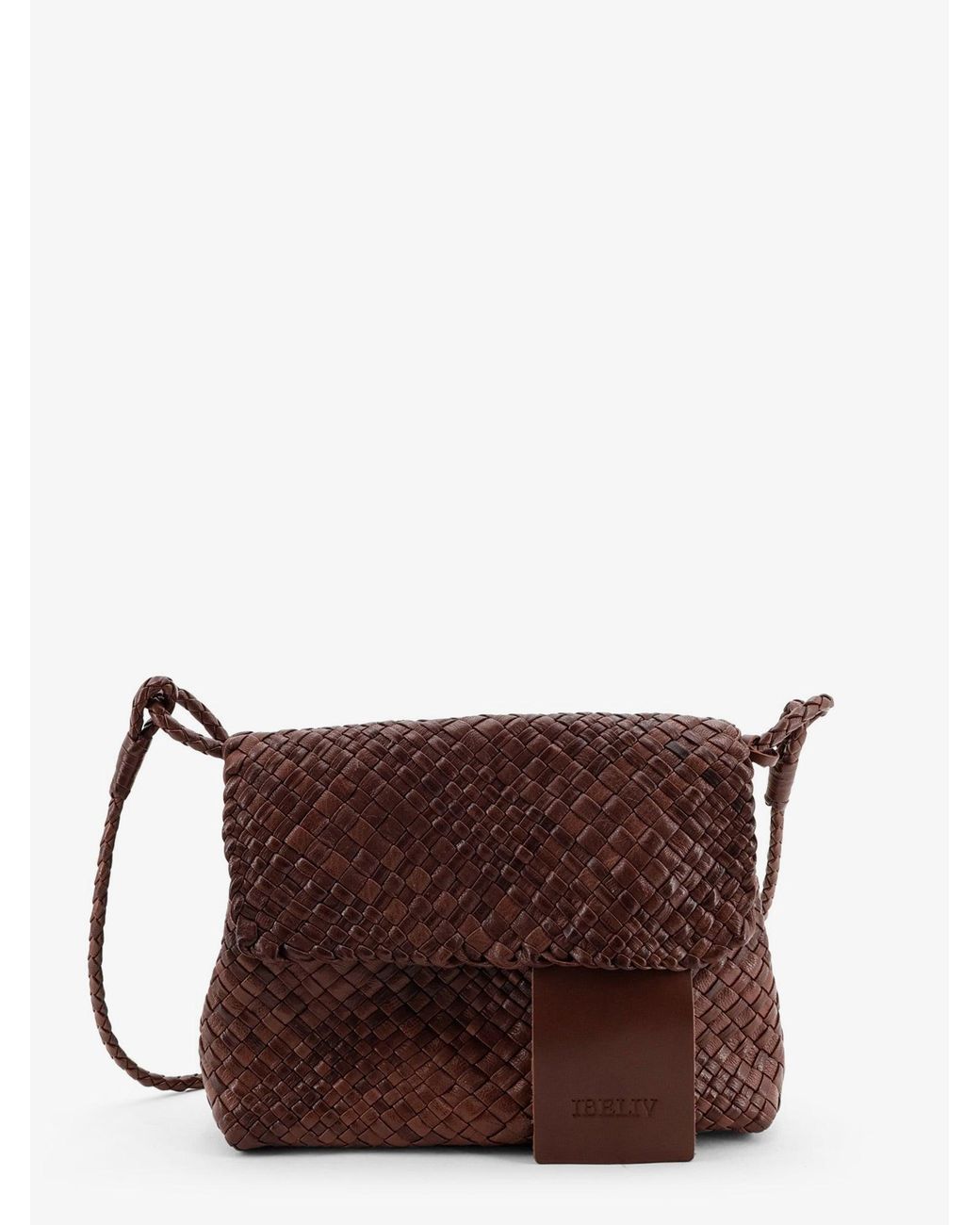 IBELIV Brown Paris Vegetable Leather Shoulder Bag With Woven Pattern
