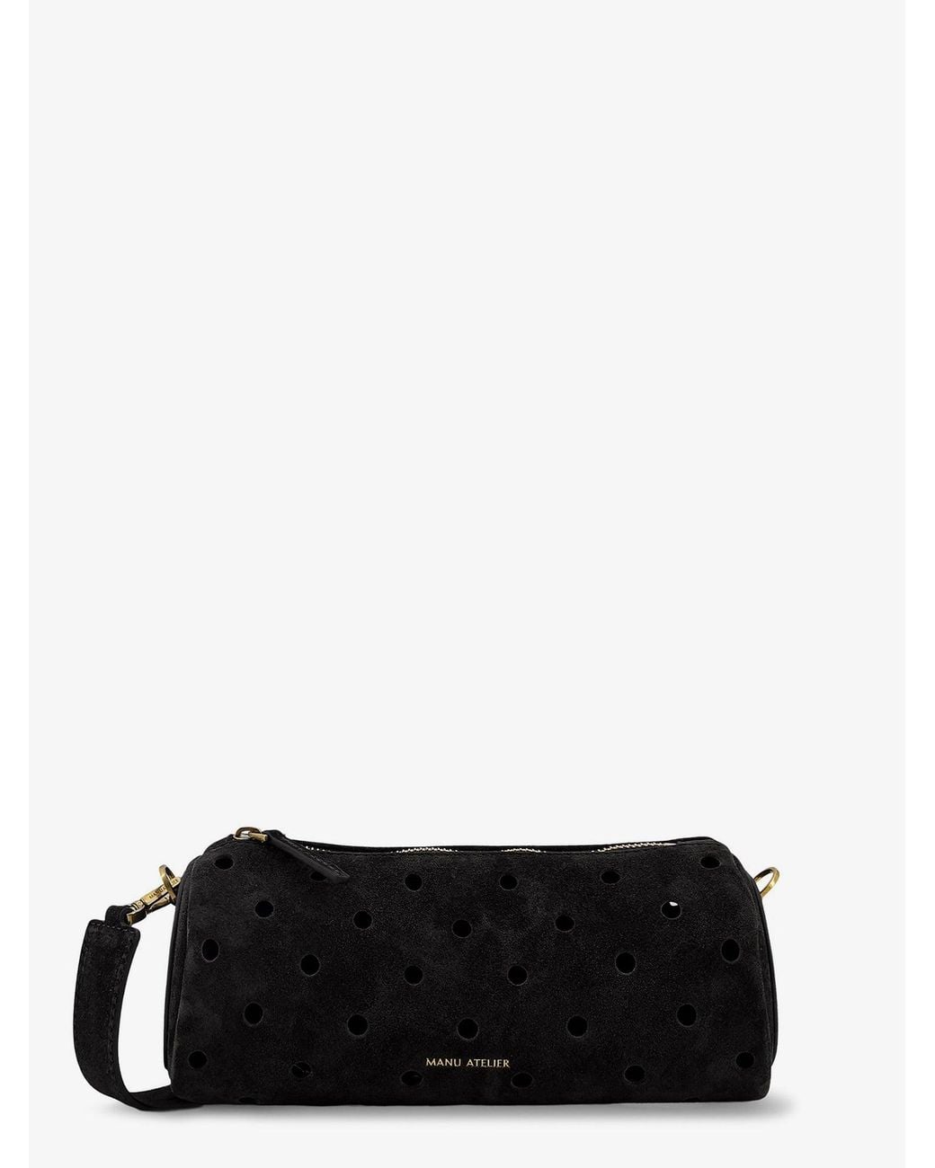 MANU Atelier Black Mini Cylinder Suede Crossbody Bag