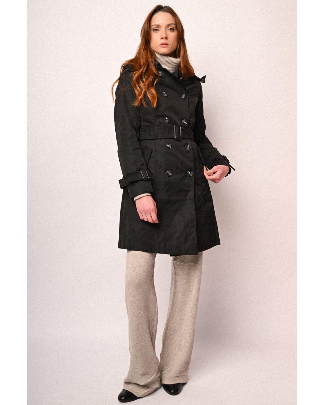 Trench Basic Doppiopetto Con Cintura Taglia di NUNA LIE in Black