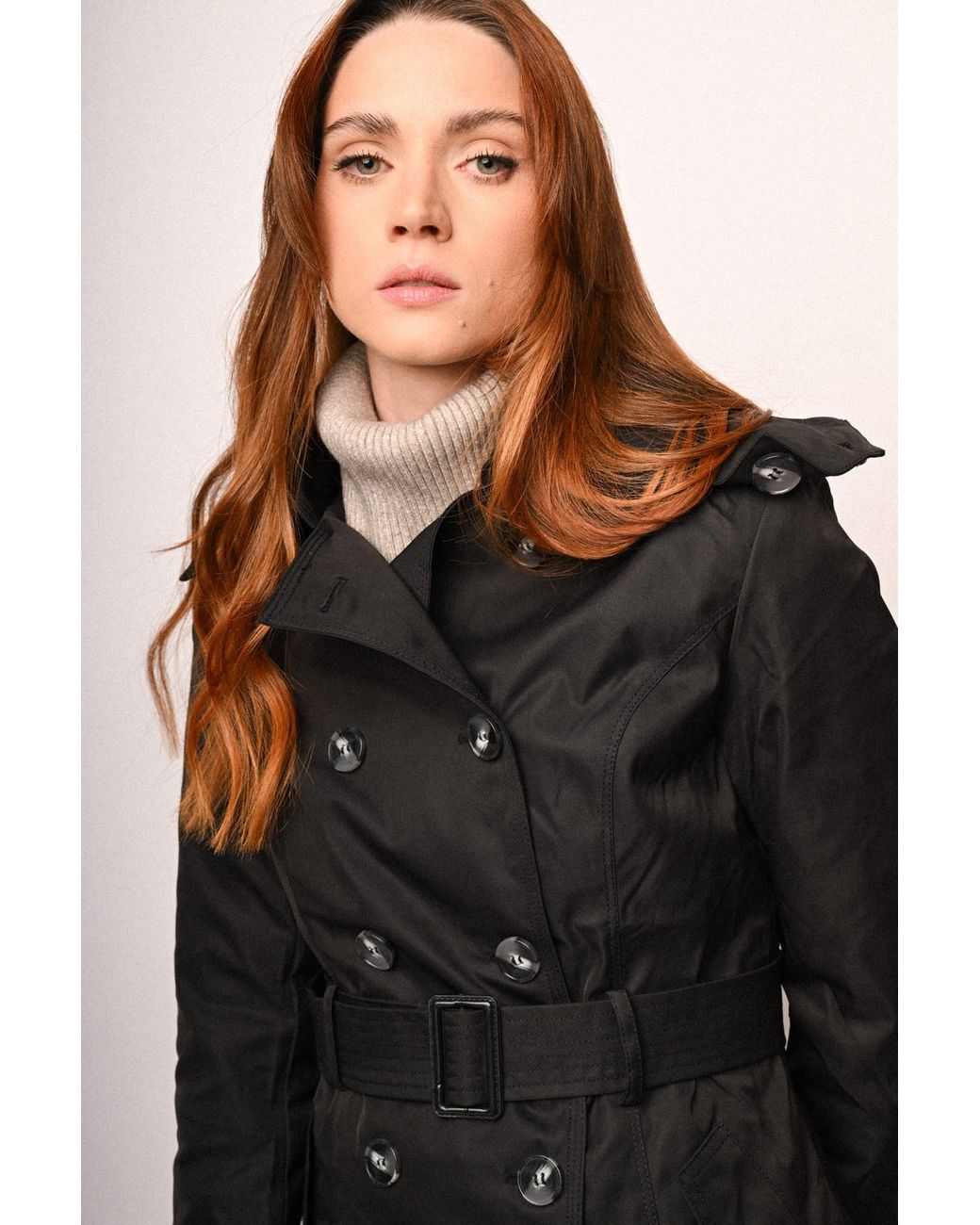Trench Basic Doppiopetto Con Cintura Taglia di NUNA LIE in Black