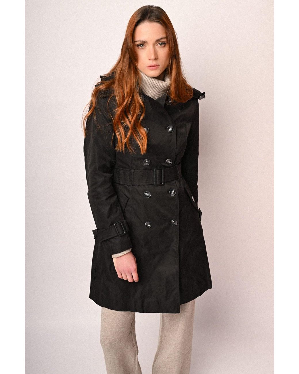 Trench Basic Doppiopetto Con Cintura Taglia di NUNA LIE in Black