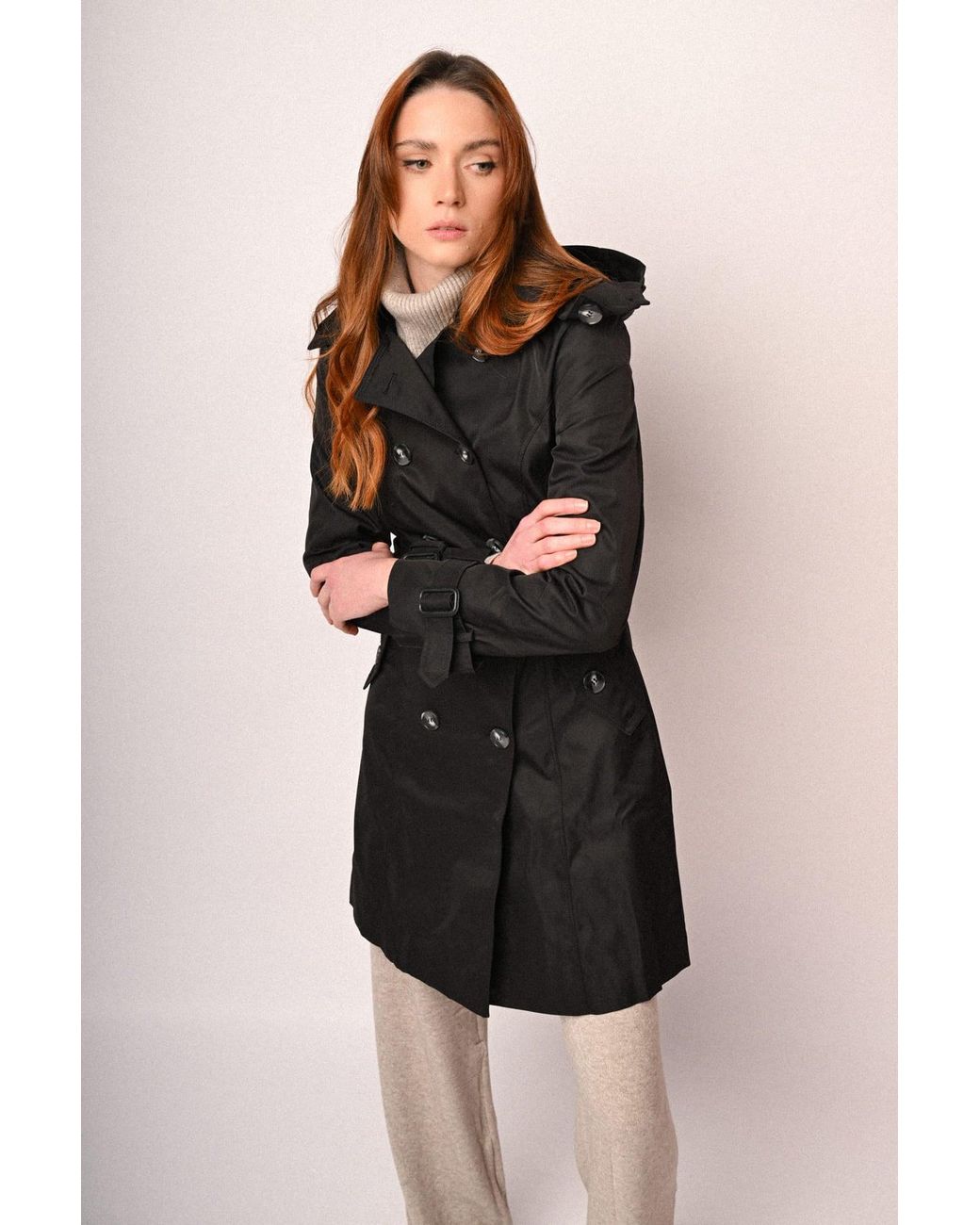 Trench Basic Doppiopetto Con Cintura Taglia di NUNA LIE in Black