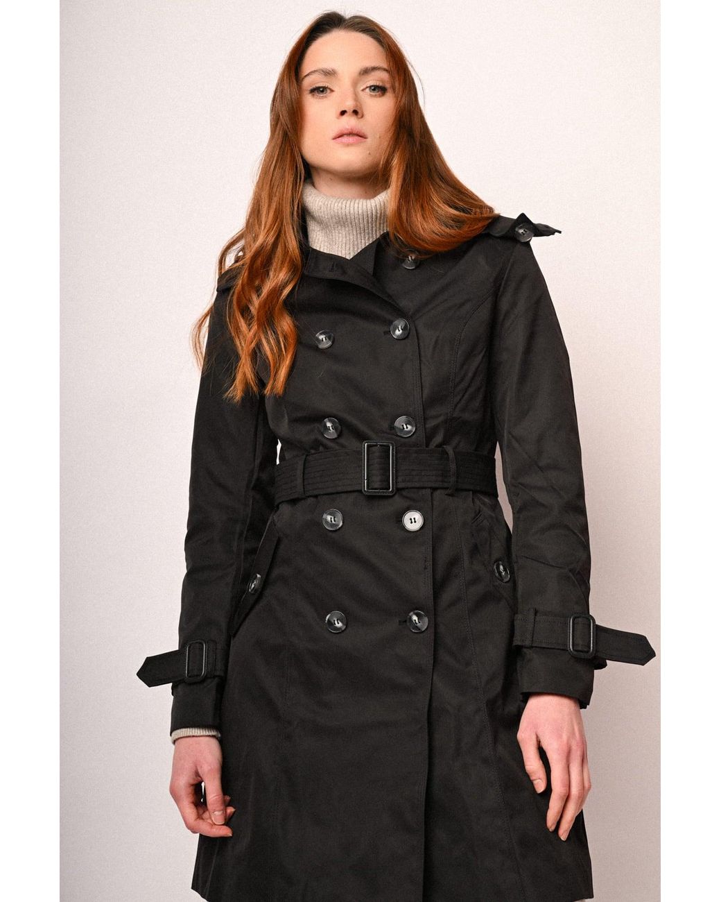 Trench Basic Doppiopetto Con Cintura Taglia di NUNA LIE in Black