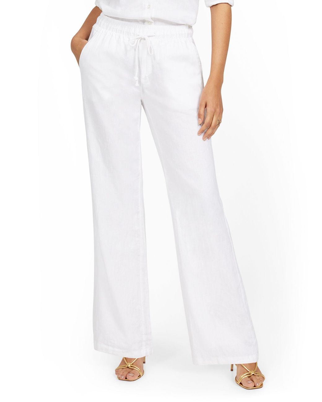 New York & Company Linen-blend High-waisted Drawstring Wide-leg Pant in ...