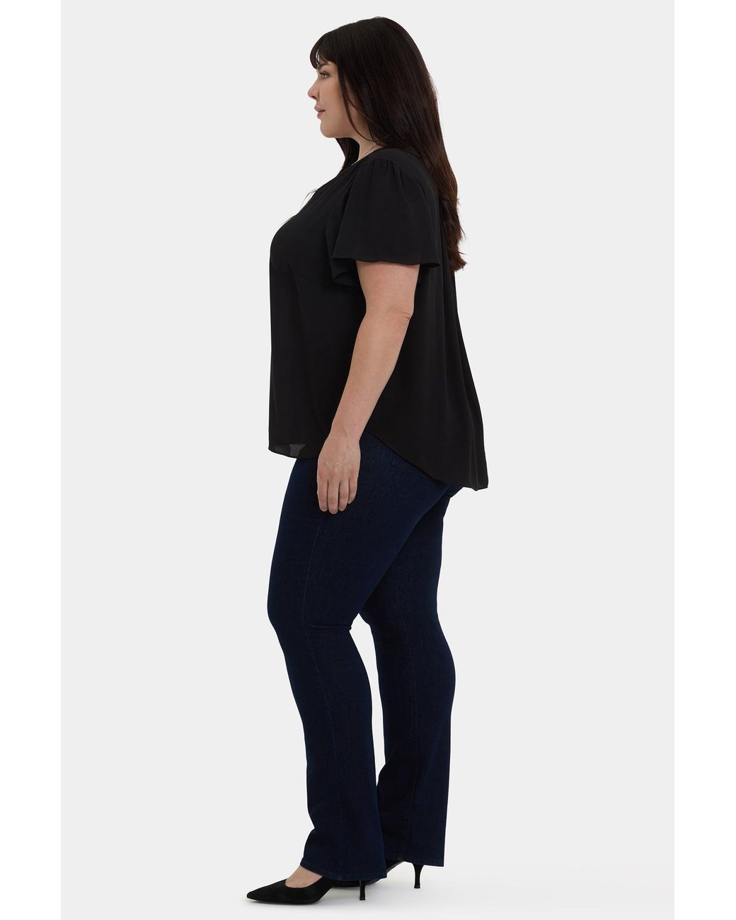 NYDJ Black Pleated Flutter Sleeved Blouse