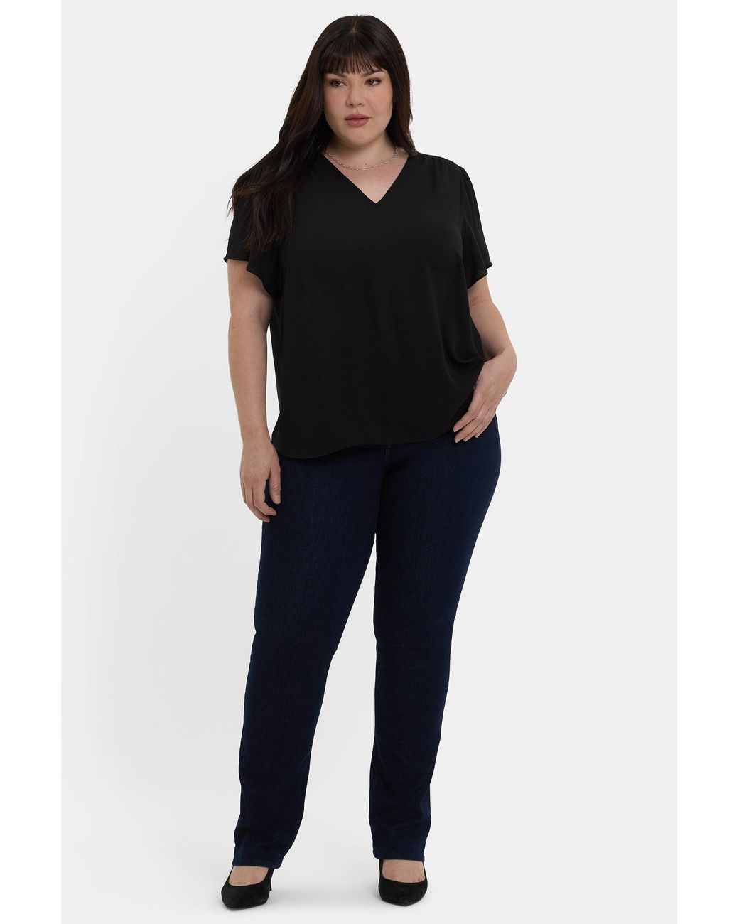 NYDJ Black Pleated Flutter Sleeved Blouse