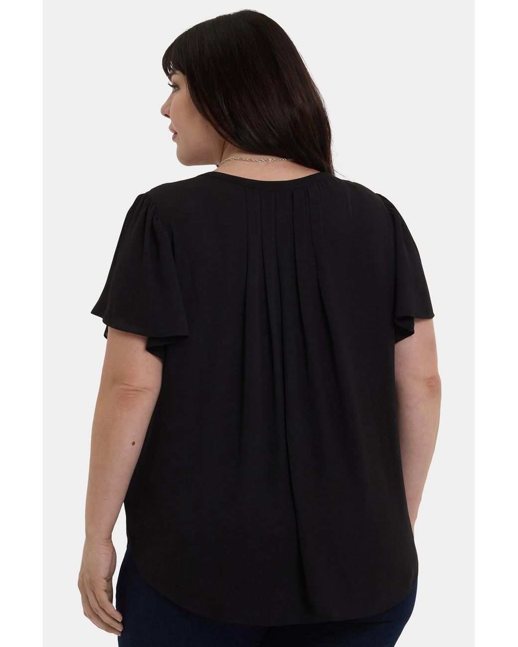 NYDJ Black Pleated Flutter Sleeved Blouse