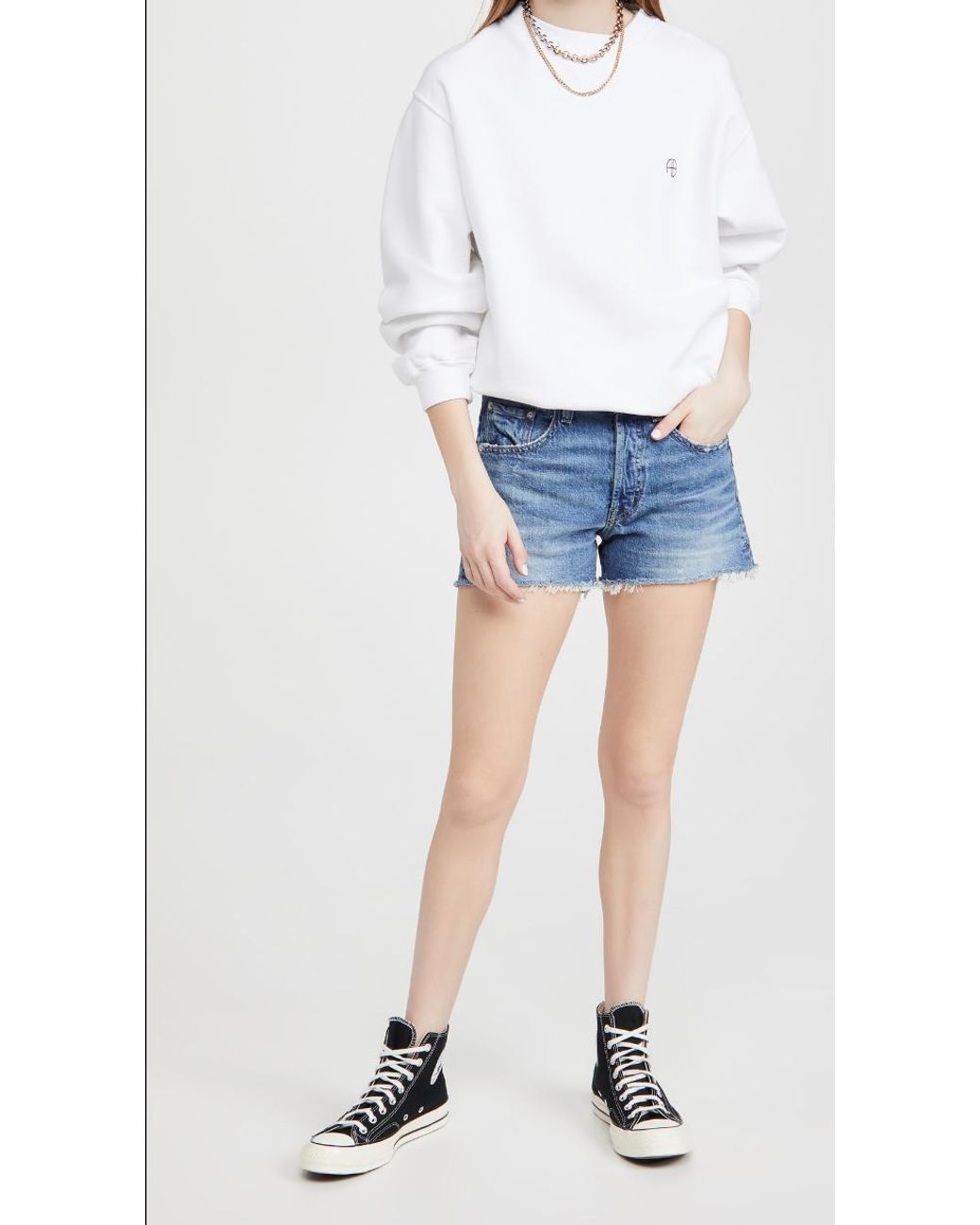 Edwin Cotton Cai Cut Off Short in Blue 